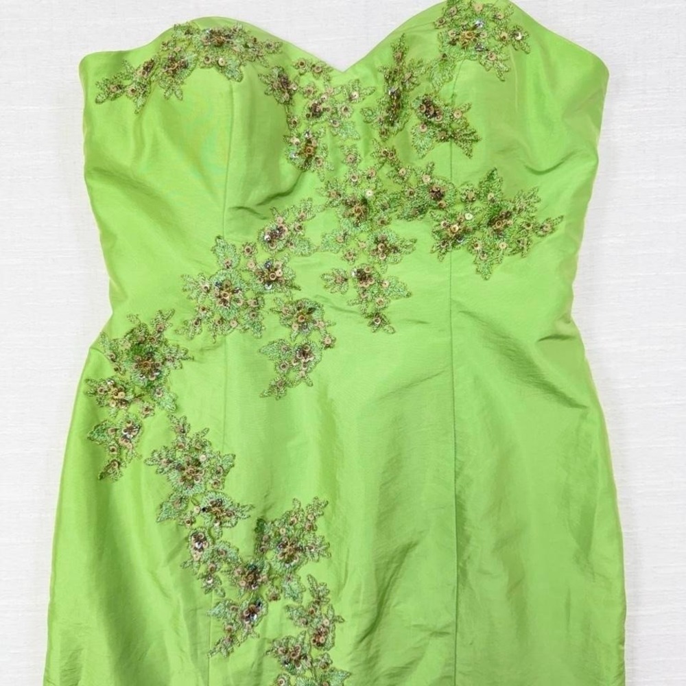Chartreuse Beaded Fairycore Gown Y2K Princess Formal‎ Dress Womens 10 - Picture 5 of 8